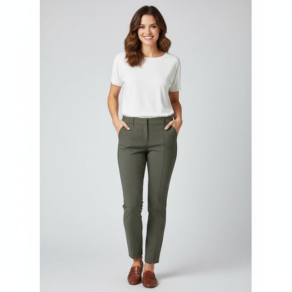 Aritzia Wilfred Pant Split Ankle straight Leg Trouser Midrise Pleated Army Green - Picture 1 of 16